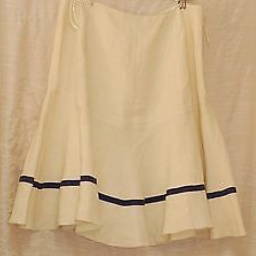 RALPH LAUREN PURPLE LABEL - 100% LINEN SKIRT WOMEN 6 CREAM BLUE STRIPE